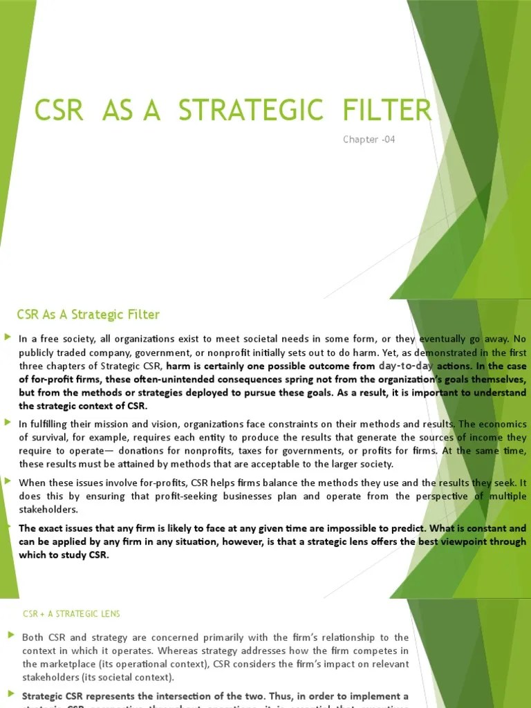 Chapter4CSR As A Strategic Filter PDF Strategic Management