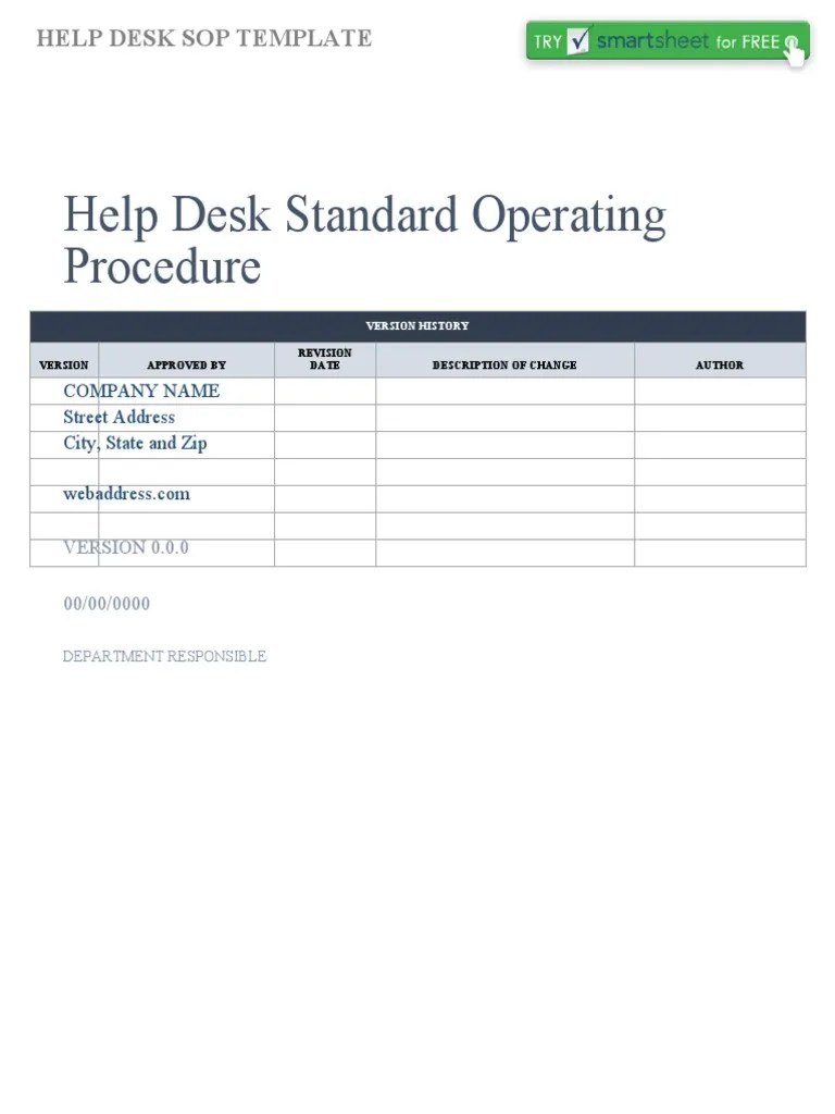 Help Desk Standard Operating Procedure Company Name Street Address