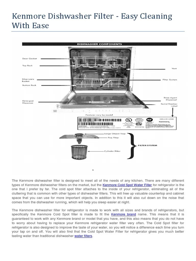 Kenmore Dishwasher Filter Easy Cleaning With Ease PDF Dishwasher