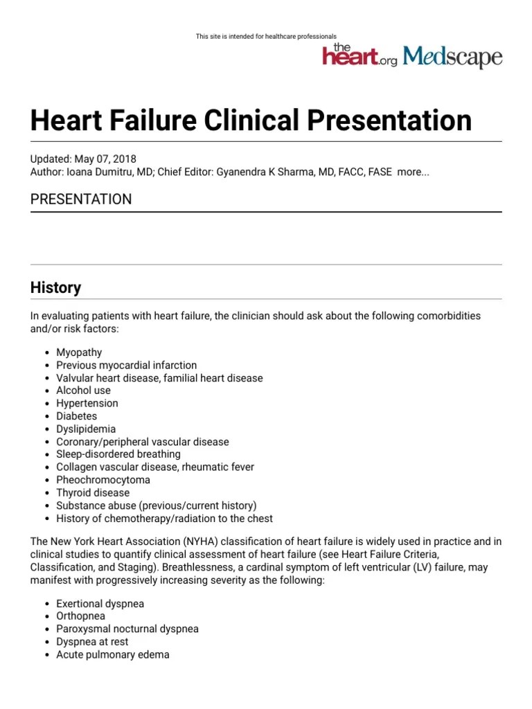 Heart Failure Clinical Presentation History, Physical Examination
