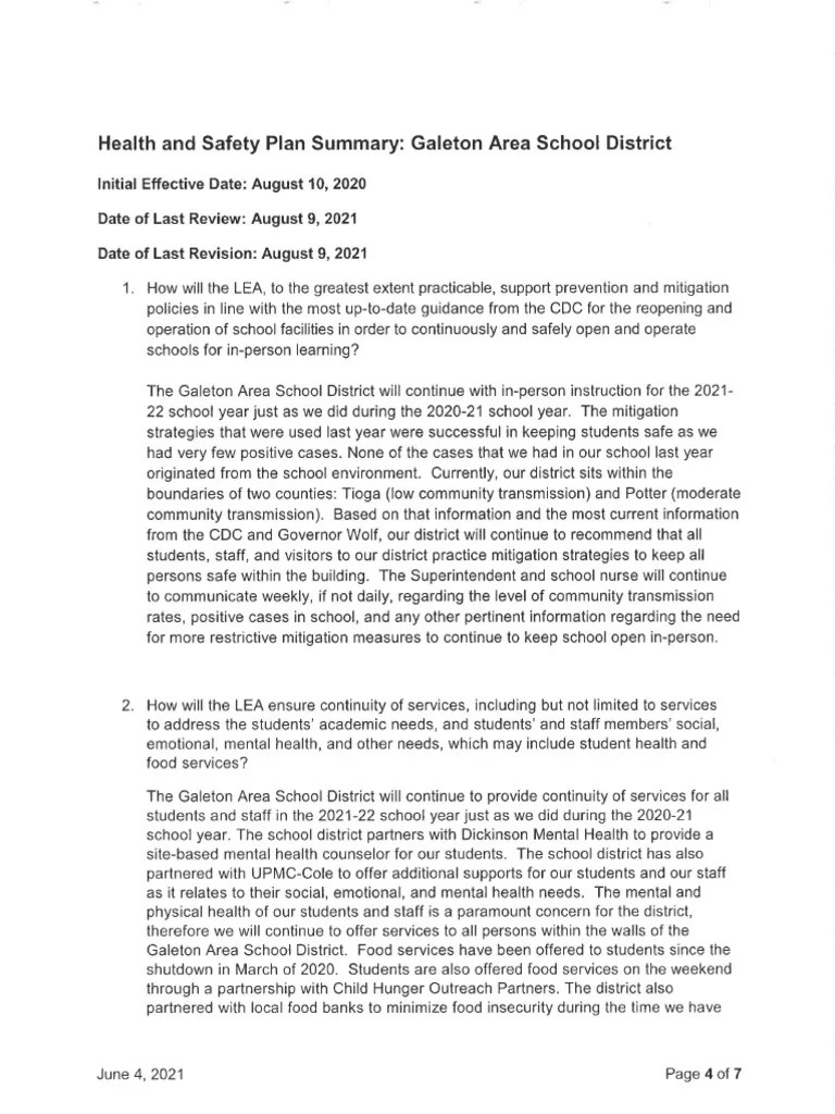 Galeton Health and Safety Plan 202122 PDF