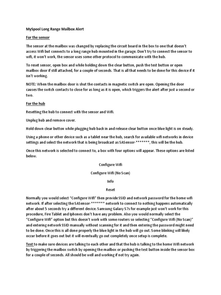 MySpool Long Range Mailbox Alert Instructions PDF Wi Fi Computer