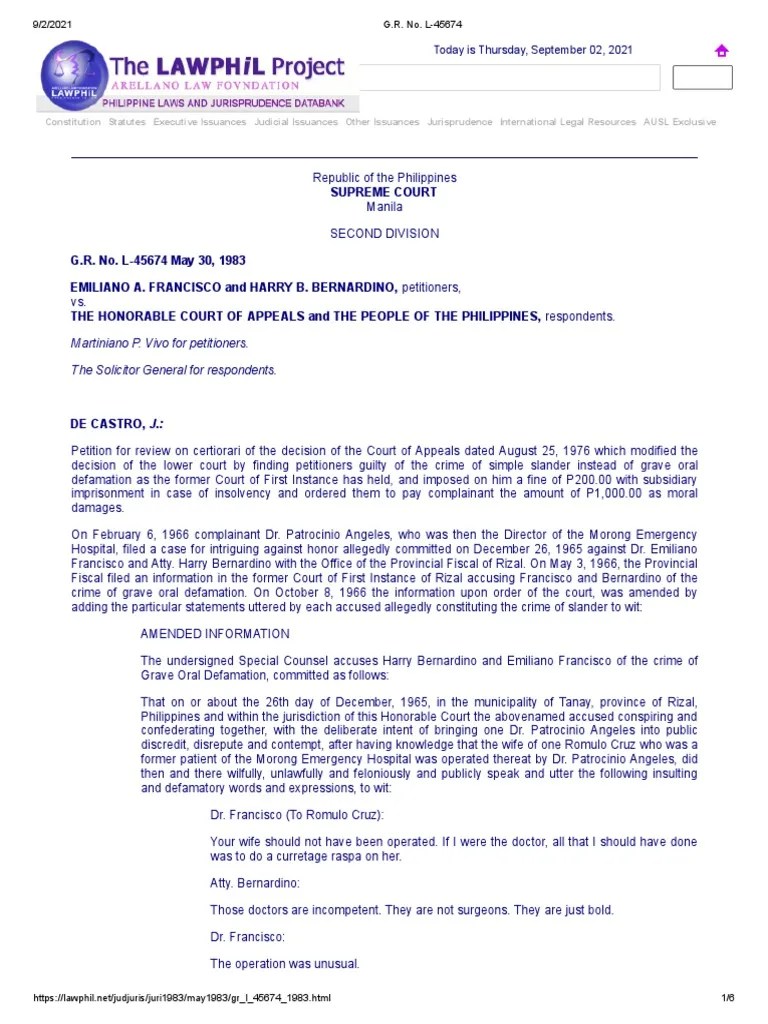 G.R. No. L45674 PDF Defamation Statute Of Limitations