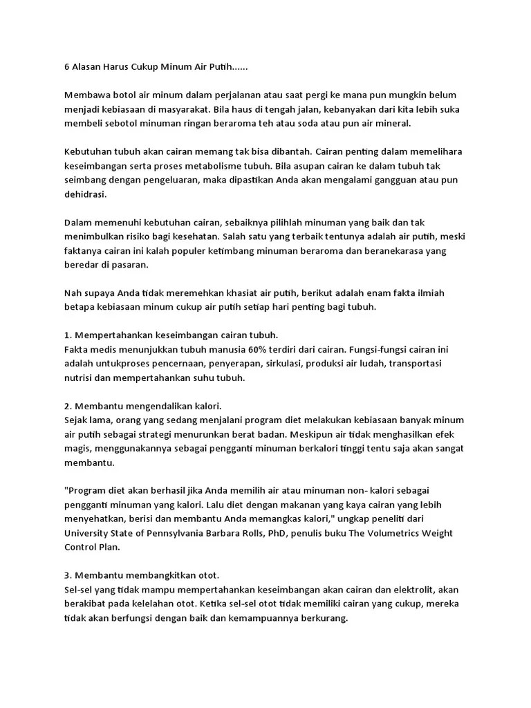 6 Alasan Harus Cukup Minum Air Putih | PDF