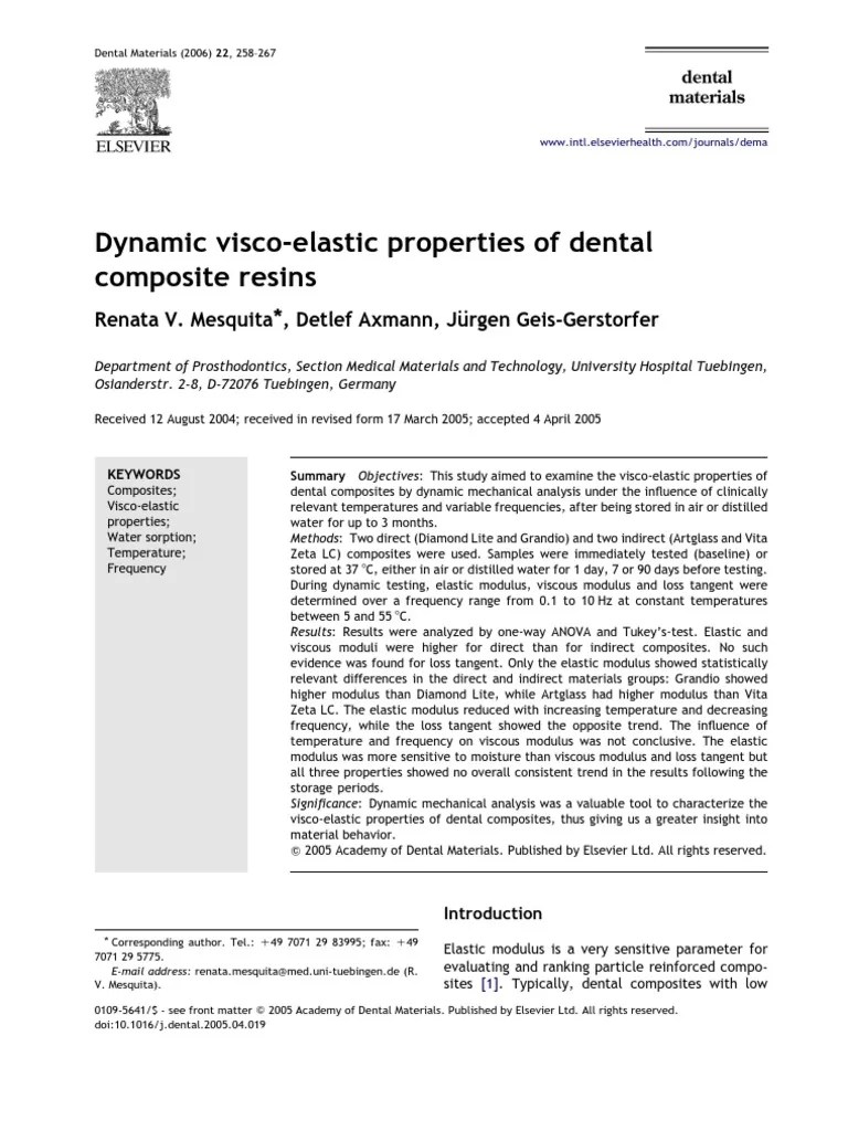 Dynamic ViscoElastic Properties of Dental Composite Resins Renata V
