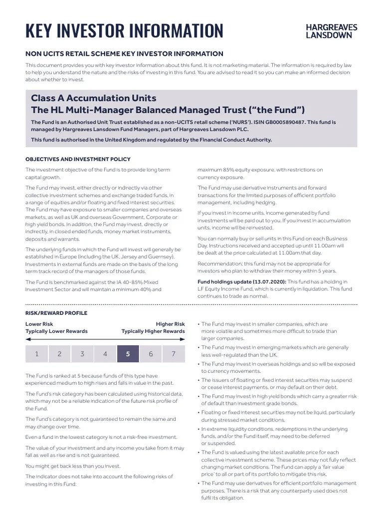 Key Investor Information Class A Accumulation Units The HL Multi