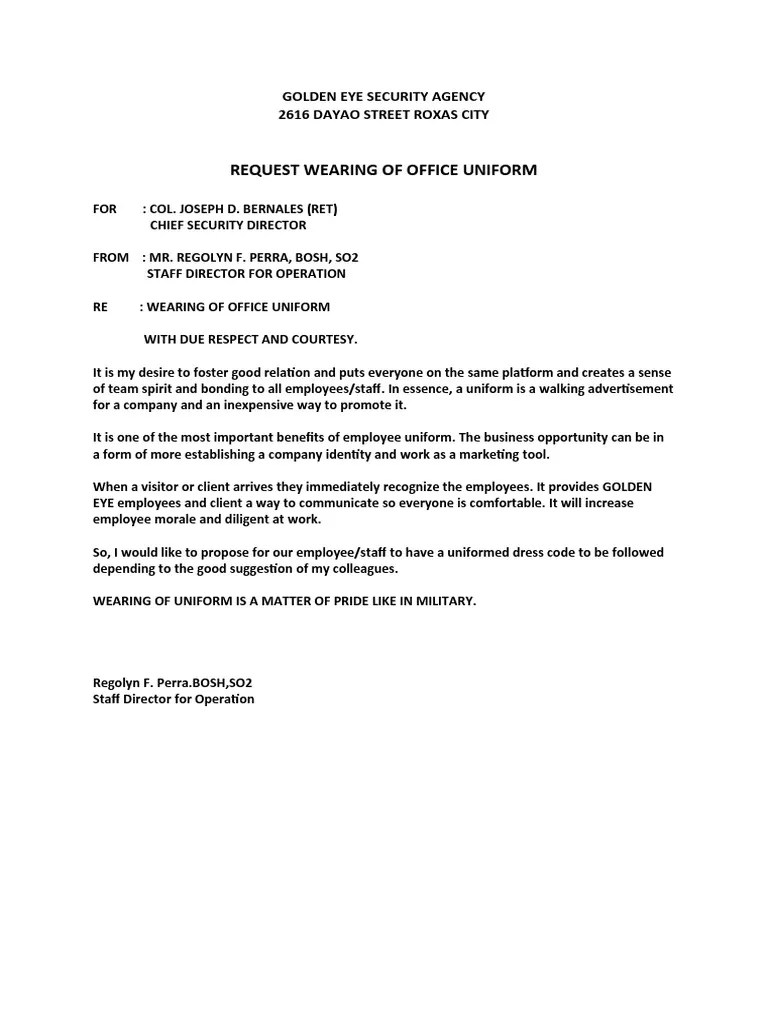 Request Letter Wearing of Uniform PDF