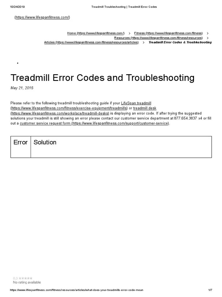 Treadmill Troubleshooting Treadmill Error Codes PDF
