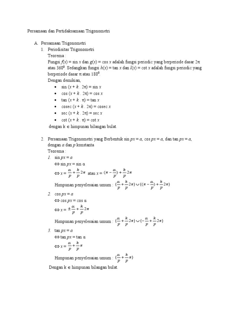 Contoh Soal Pertidaksamaan Trigonometri Kelas 11 Dan
