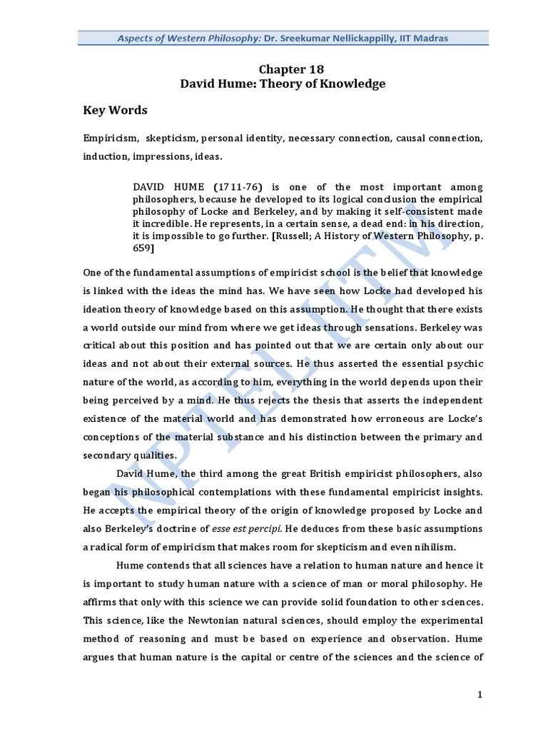 David Hume Theory of Knowledge Key Words Aspects of Western