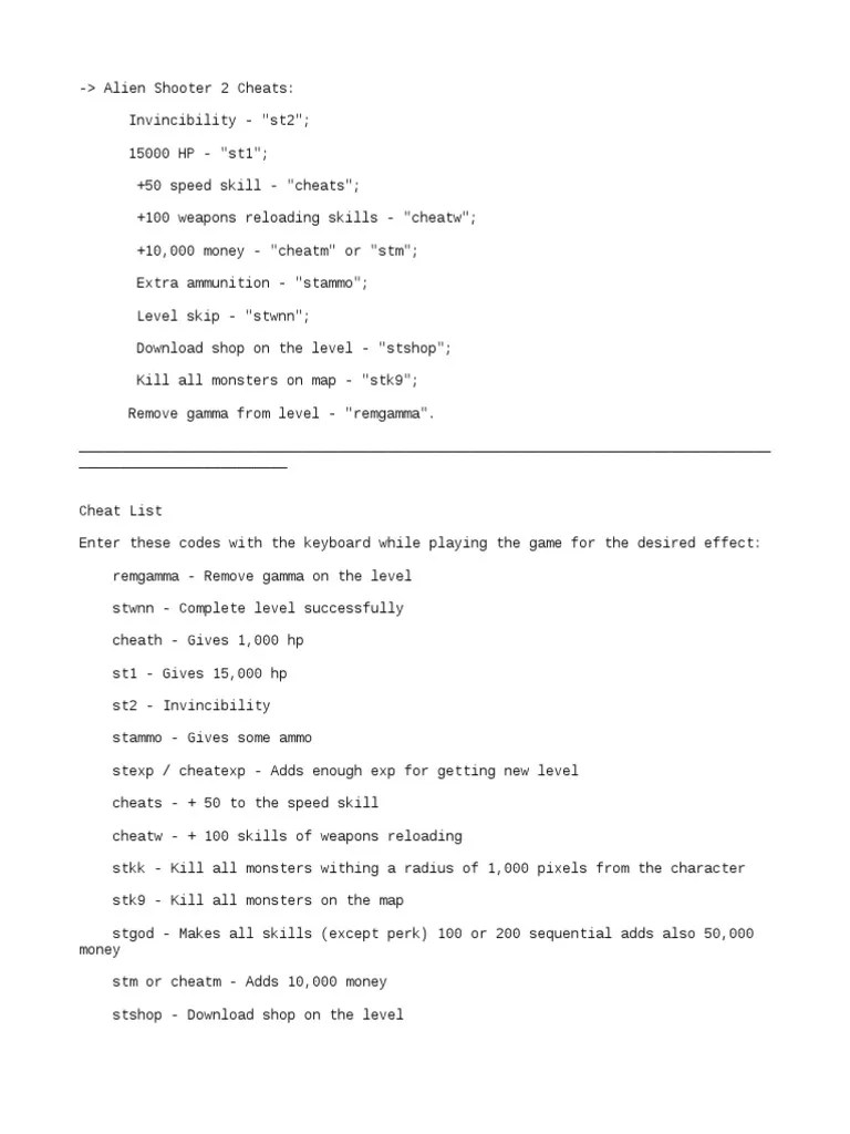 Alien Shooter Vengeance Cheats PDF Cheating In Video Games Video Game Development