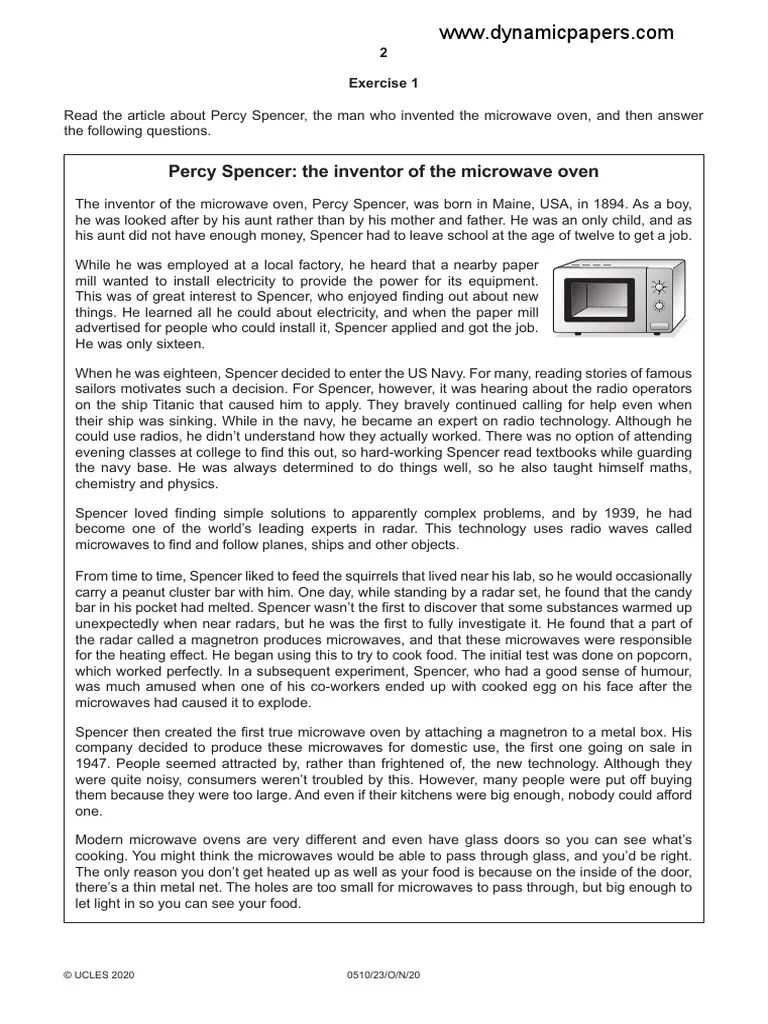 Percy Spencer The Inventor of The Microwave Oven 2 Exercise 1 PDF
