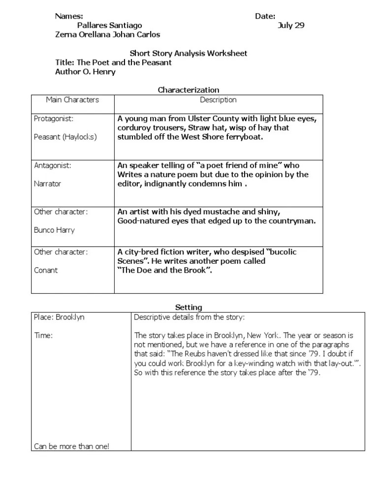 Short Story Worksheet Ingles 5 Avances PDF Narration Poetry