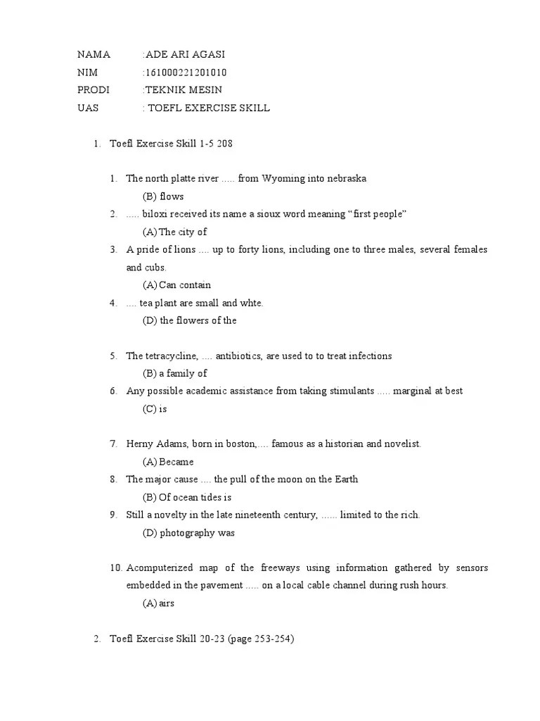 UAS TOEFL EXERCISE Fitra | PDF