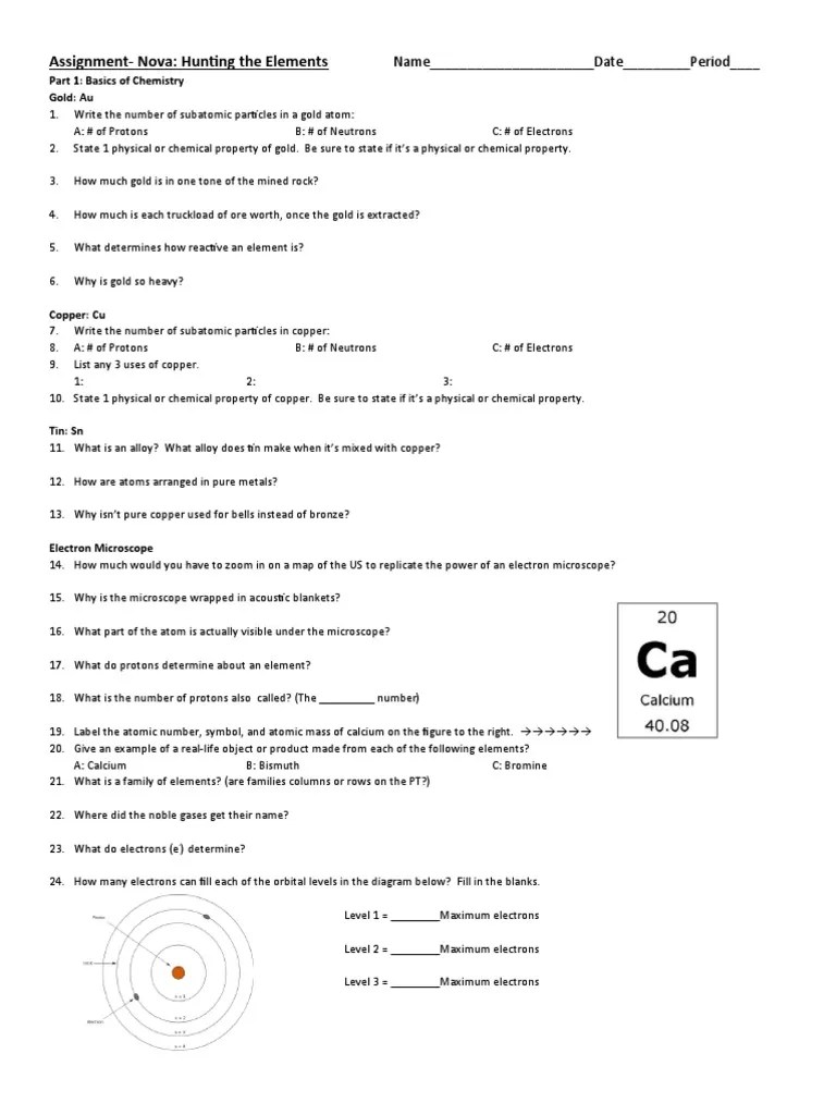 Nova Hunting the Elements Worksheet PDF Chemical Elements Chlorine(04)