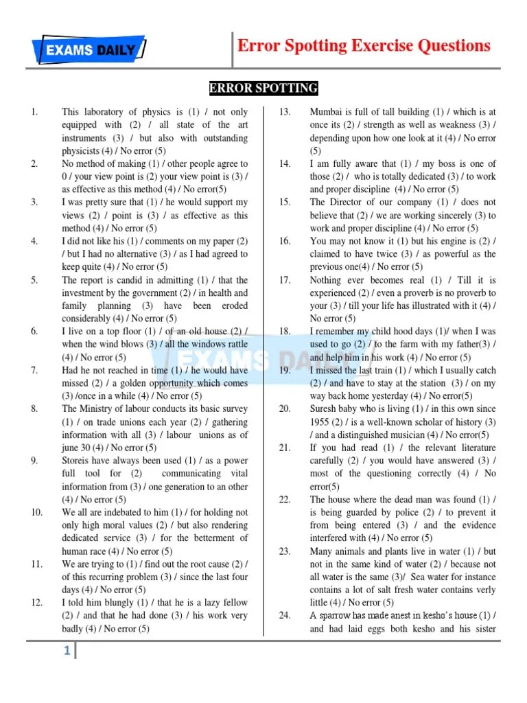 Error Spotting Exercise Questions Download Free PDF Stocks Inflation
