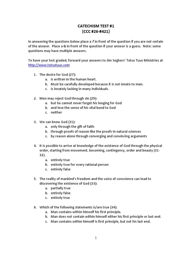 Catechism Test 1 PDF Original Sin God The Father