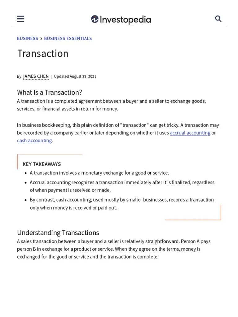 Transaction Definition PDF Financial Transaction Accrual