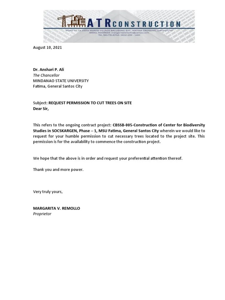 Letter Request For Cutting of Trees PDF
