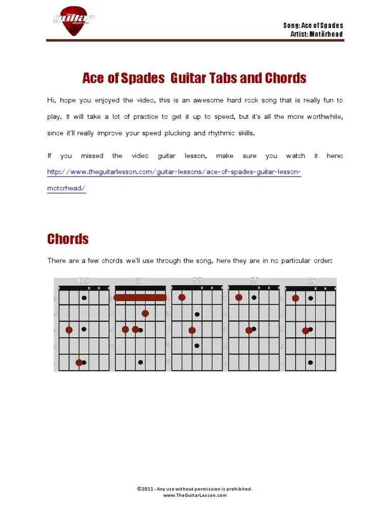 Aces of Spades Tabs PDF Song Structure Musical Compositions