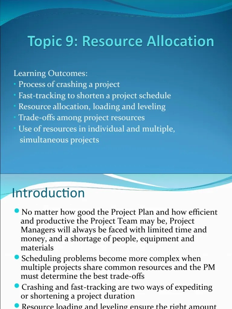 Topic 9 Resource Allocation Scheduling (Production Processes)