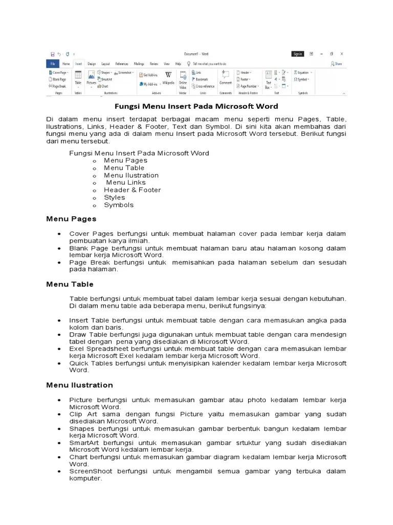 Fungsi Menu Insert Pada Microsoft Word PDF