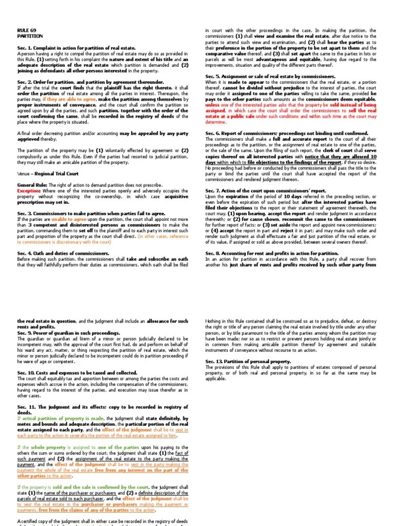 RULE 69 Partition PDF Real Property Judgment (Law)