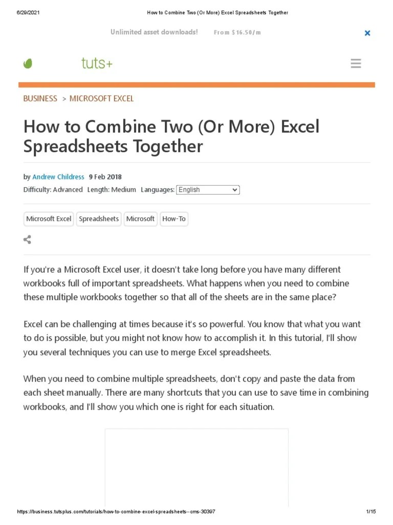 How To Combine Two (Or More) Excel Spreadsheets Together PDF