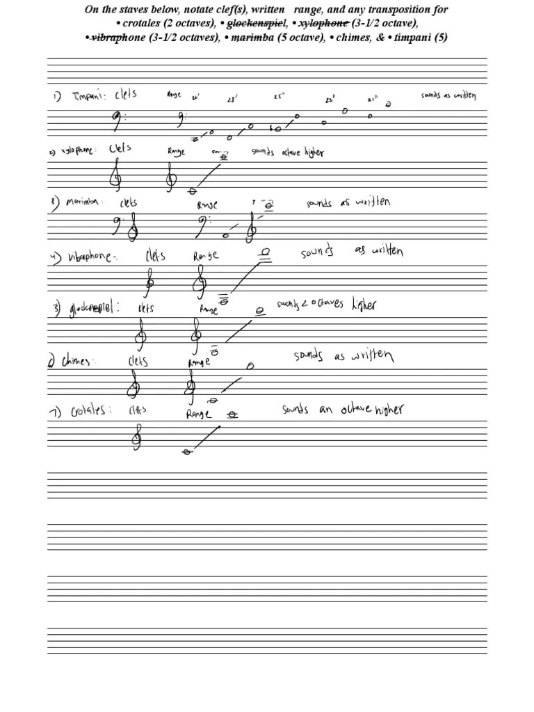 Percussion Clefs Ranges Trans Positions PDF Clef Music Theory