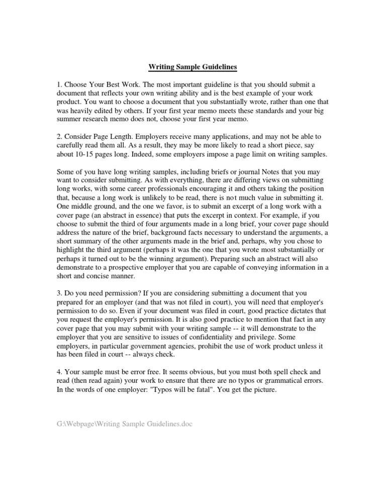 Writing Sample Guidelines Business
