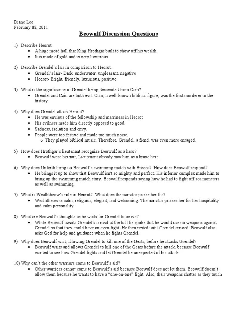 Beowulf Discussion Questions PDF