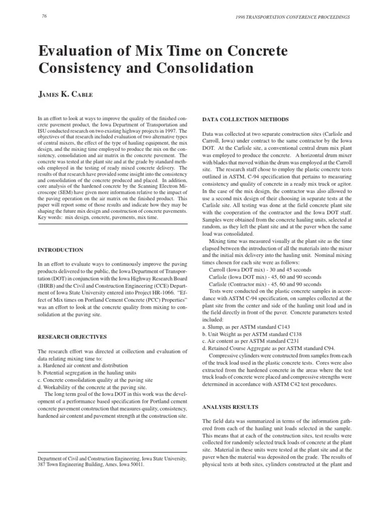 The Effect of Mixing Time on Concrete Consistency and Consolidation