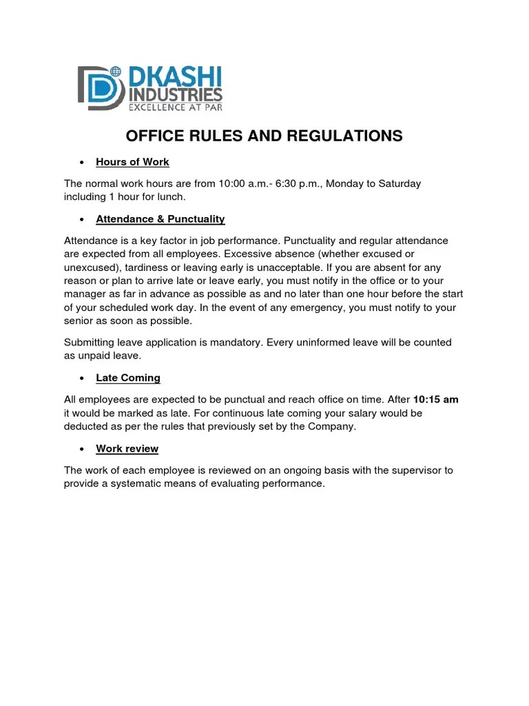 Office Rules and Regulations PDF