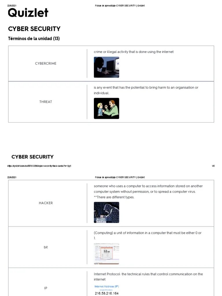 Fichas de Aprendizaje CYBER SECURITY Quizlet PDF Security