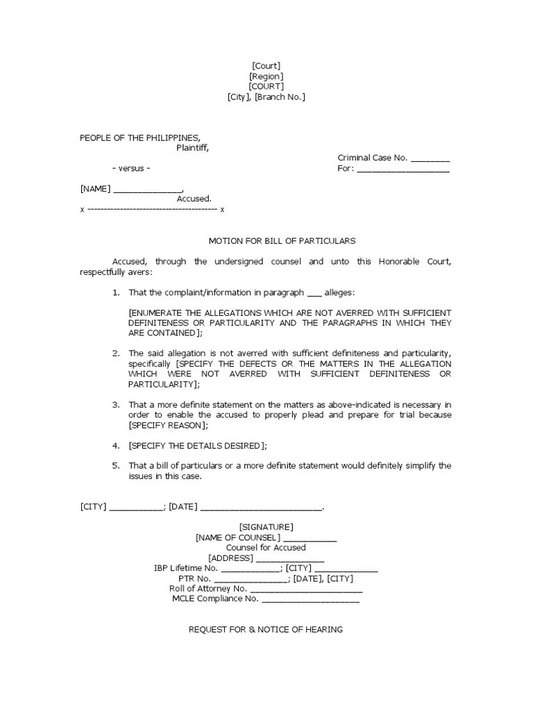 Bill of Particulars Criminal Cases PDF Affidavit Pleading
