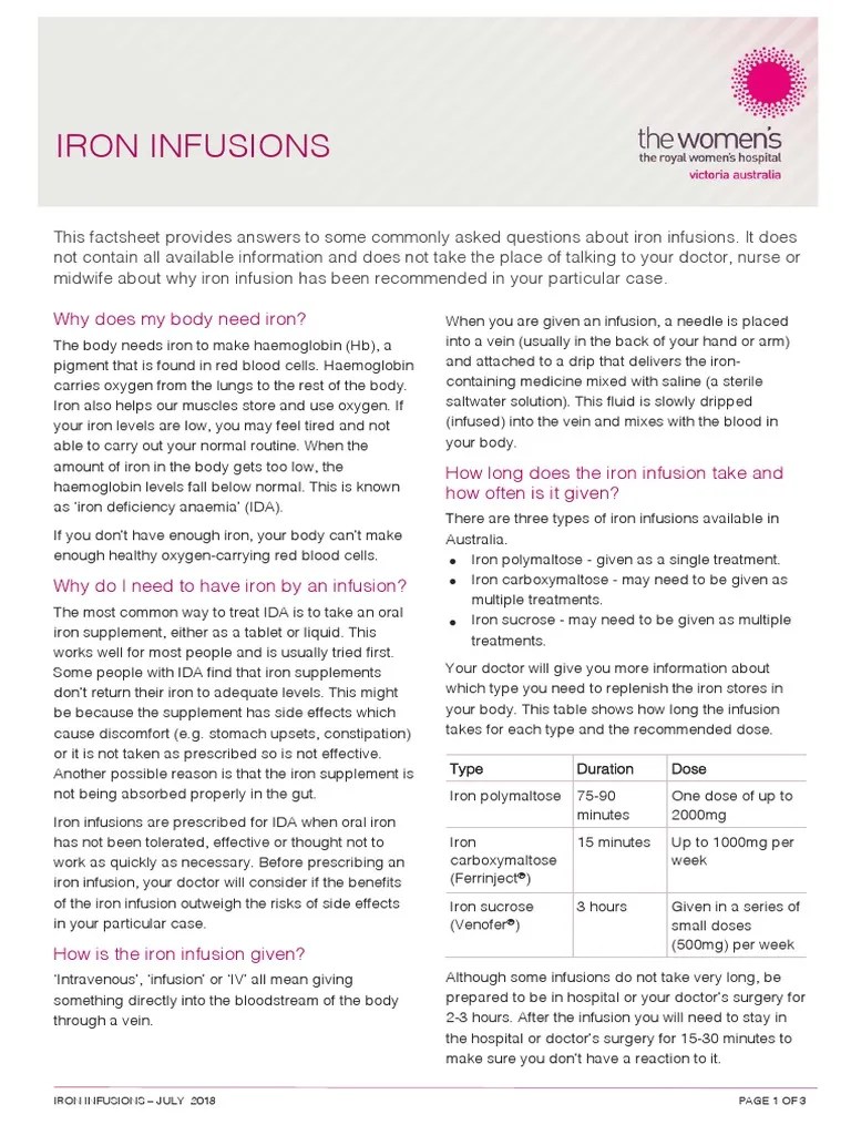 Iron Infusions Why Does My Body Need Iron? PDF Intravenous Therapy