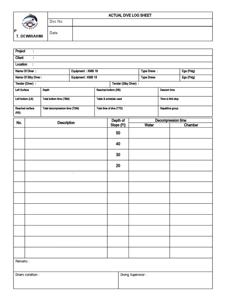 Dive Log Sheet PDF