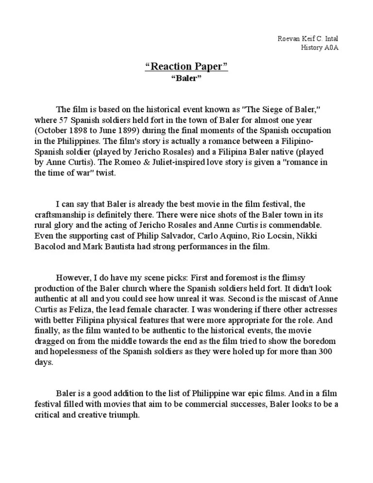 Examples of a reaction paper in apa format