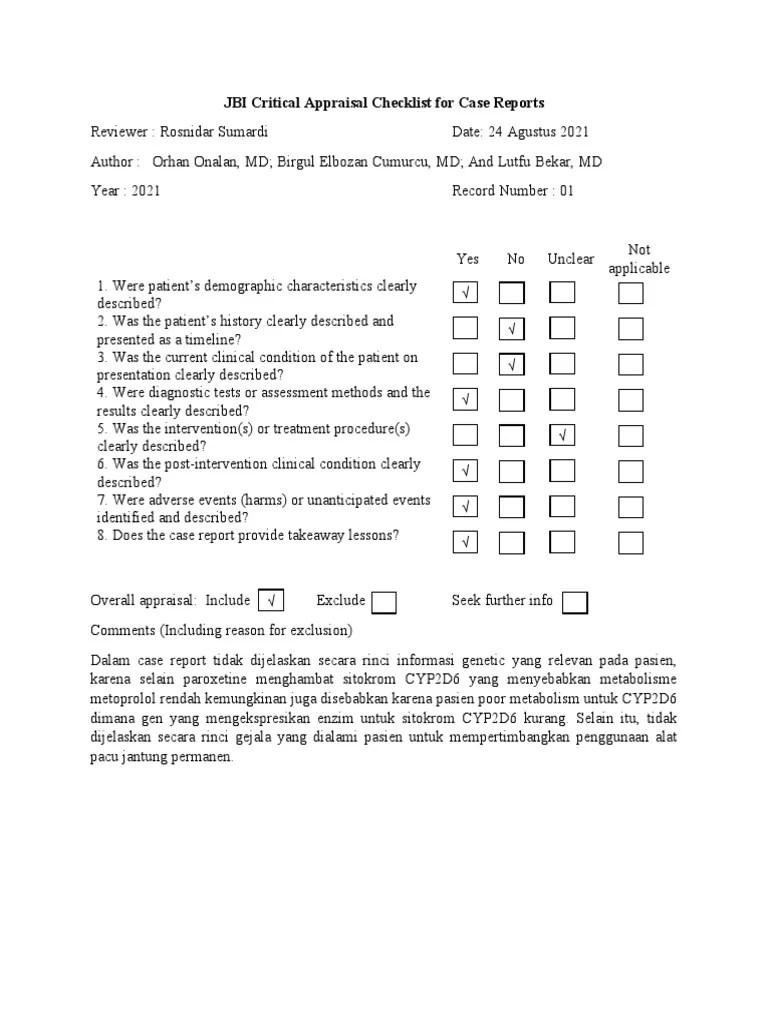 Tugas JBI Critical Appraisal Checklist For Case Reports PDF