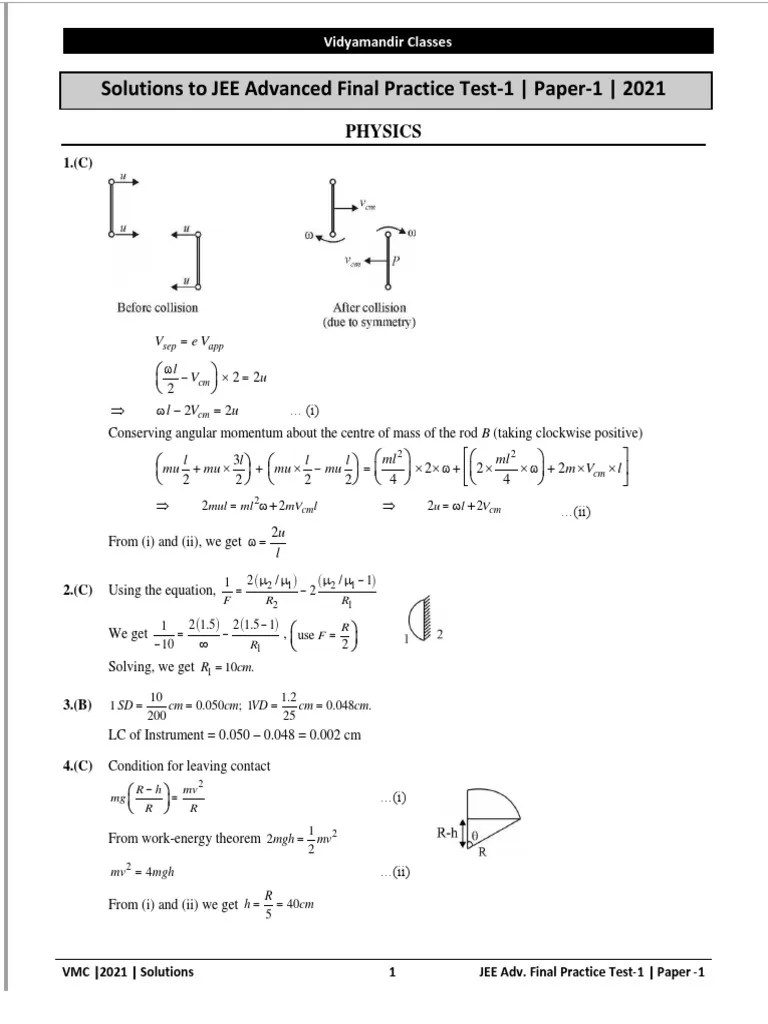 JEE Advanced Practice Test1 Paper1 Solutions PDF Sphere