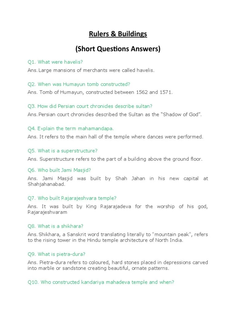 Rulers & Buildings QuestionAnswers Handouts PDF Architectural