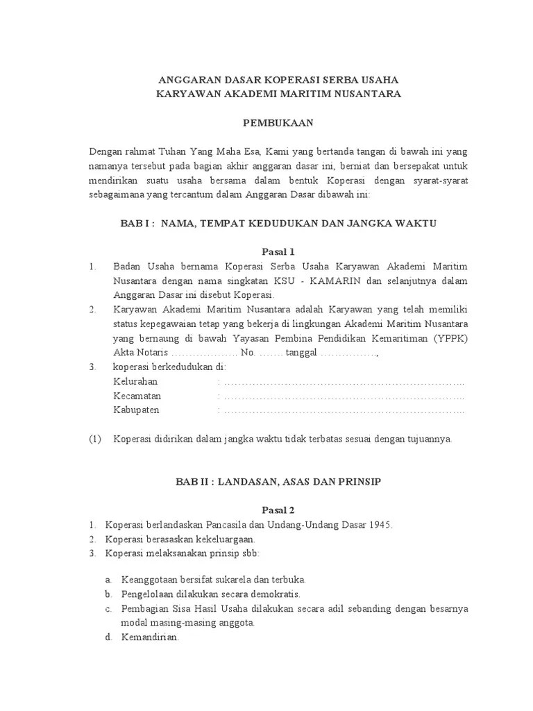 ANGGARAN DASAR KOPERASI SERBA USAHA | PDF