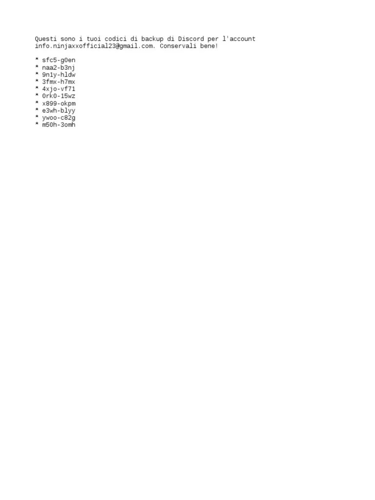 Discord Backup Codes PDF