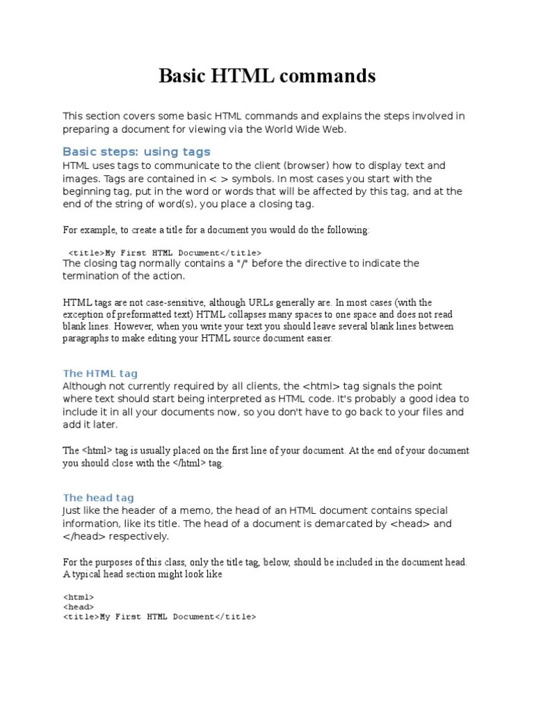Basic HTML commands Html Element Html