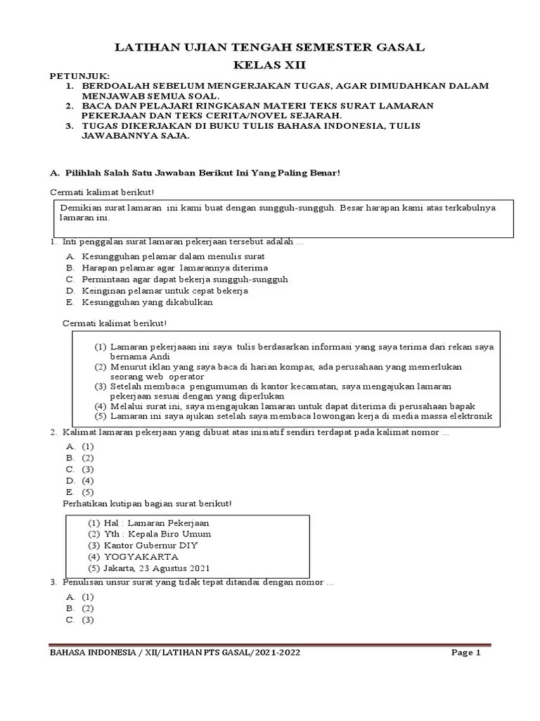 Latihan PTS Gasal Xii | PDF