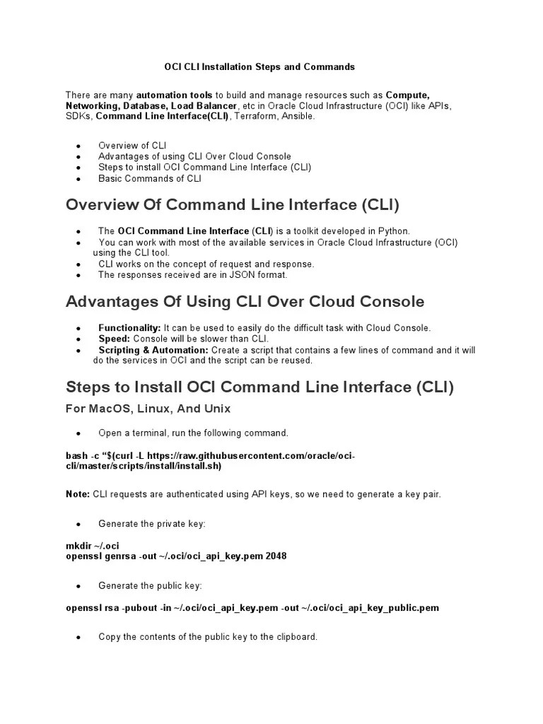 OCI CLI Installation Steps and Commands PDF Command Line Interface