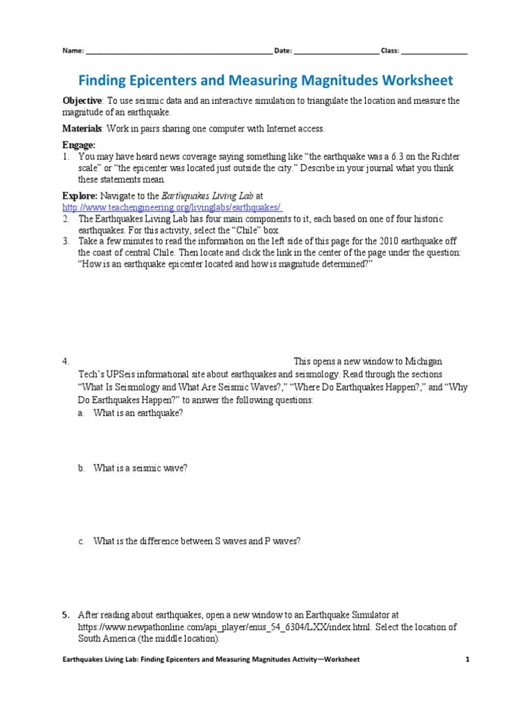 Finding Epicenters and Measuring Magnitudes Worksheet | PDF
