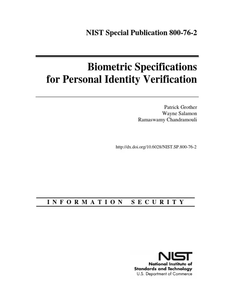 NIST sp.800!76!2 Biometric Specifications PDF Biometrics