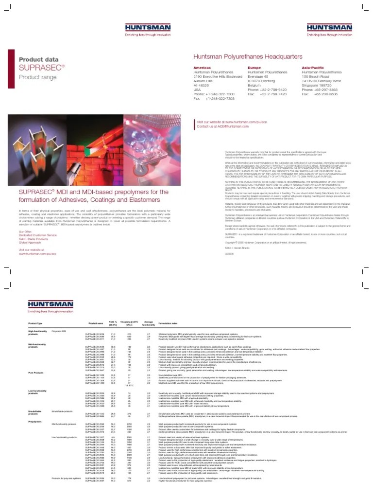 Suprasec Huntsman Polyurethanes Headquarters PDF Polyurethane
