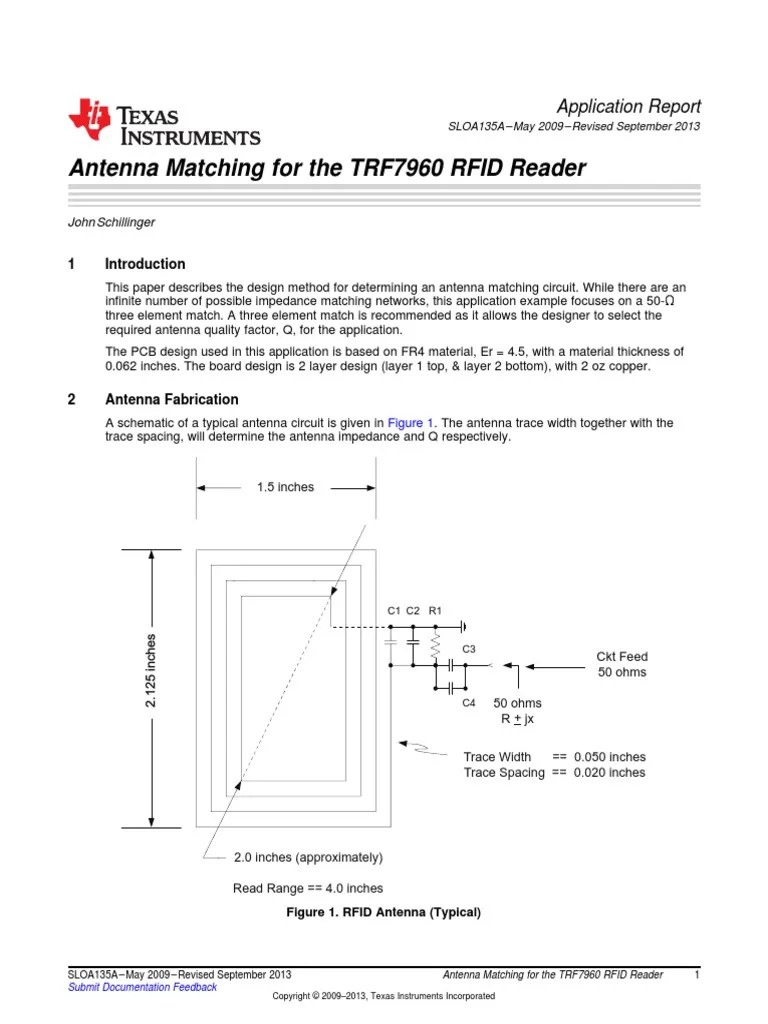 Readings Antenna Matching For The TRF7960 RFID PDF Antenna (Radio